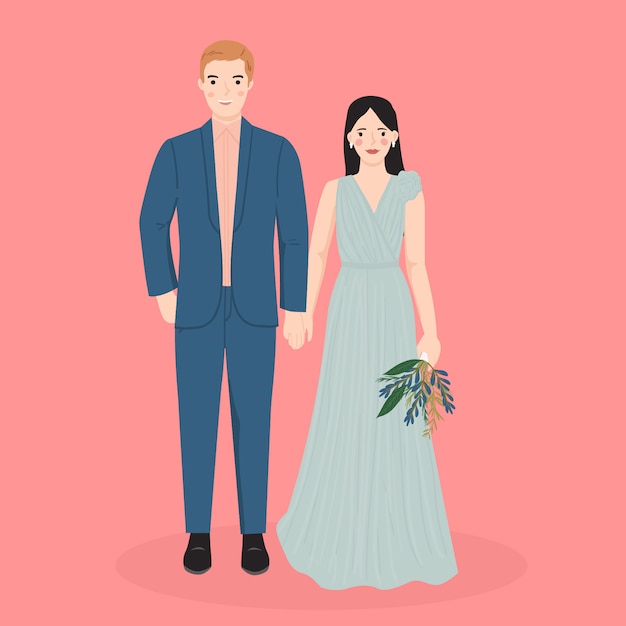 cute bride and groom cartoon for wedding invitation card template