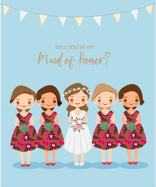 Cute Bride maid cartoon for Maid of honor proposal card