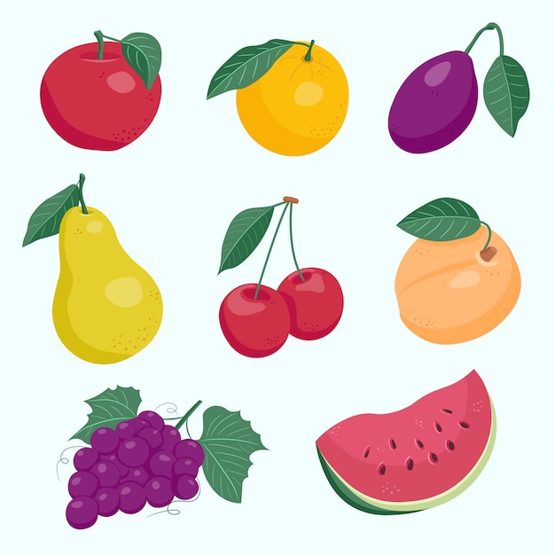 Cute bright colors of fruits vector collections