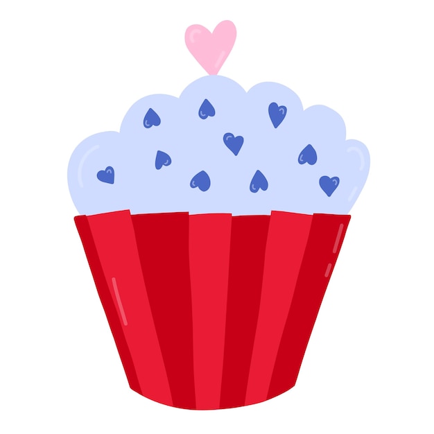 Cute bright cupcake with hearts in the paper mold Sweet food Hand drawn vector clipart isolated on background Concept of love romance For Valentine39s day card stickers social media scrapbook