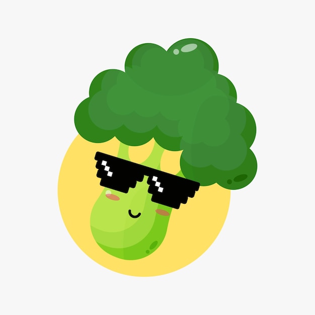 Cute broccoli wearing pixel glasses