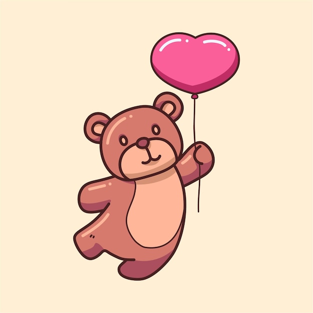 Cute brown bear with balloon heart cartoon