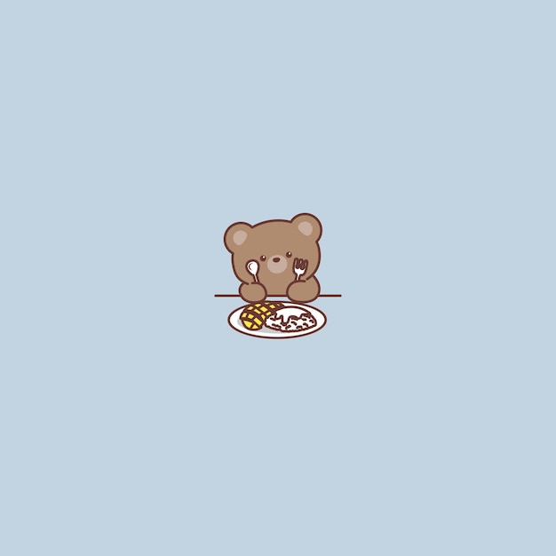 Cute brown bear with mango sticky rice cartoon vector illustration