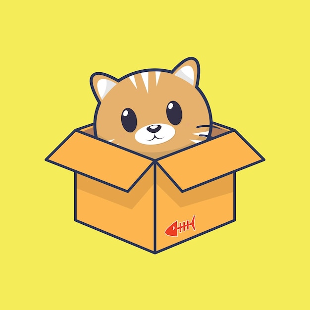 Cute brown cat hide inside the box