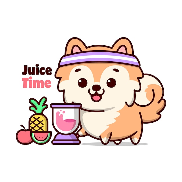 CUTE BROWN PUPPY ARE MAKING FRUIT JUICE CARTOON ILLUSTRATION