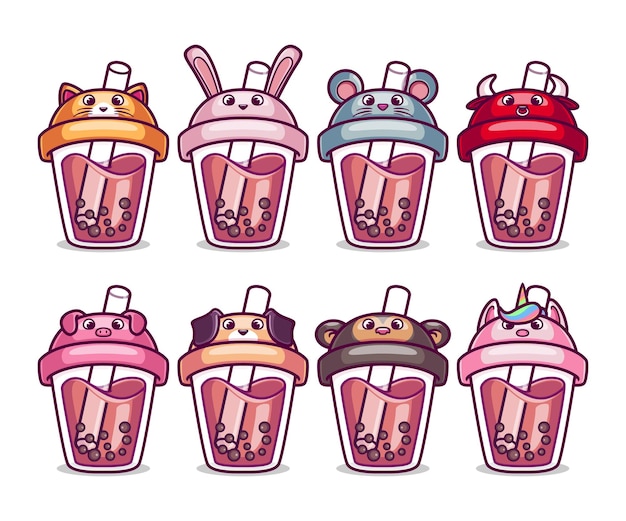 Cute bubble tea animal character collection