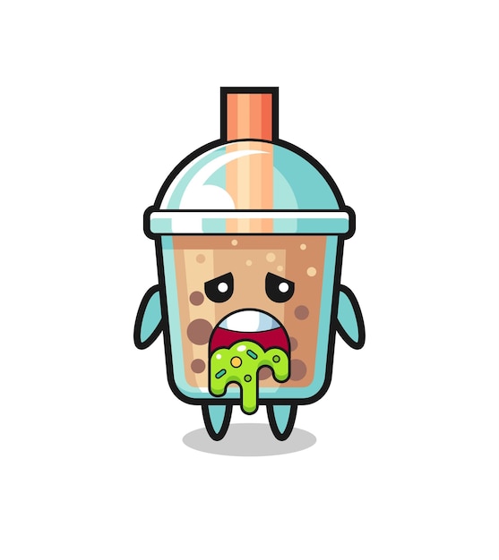 The cute bubble tea character with puke  cute style design for t shirt sticker logo element