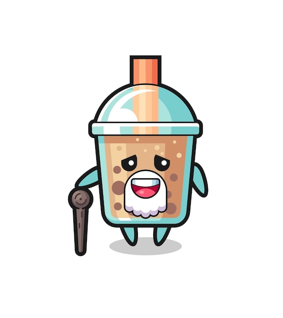 Cute bubble tea grandpa is holding a stick  cute style design for t shirt sticker logo element