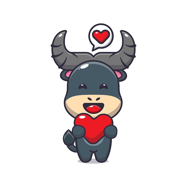 cute buffalo mascot cartoon character illustration in valentine day