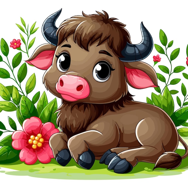 Cute Buffalo Vector Cartoon illustration