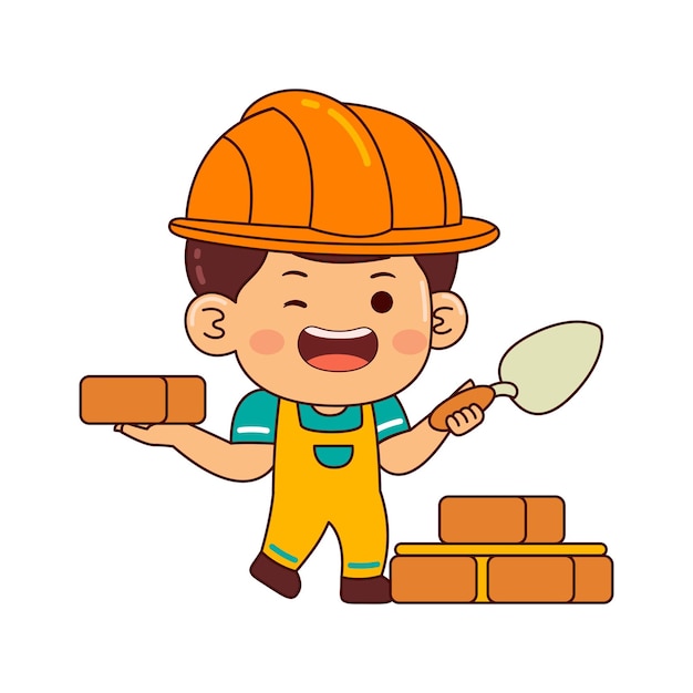 Vector cute builder boy cartoon character vector illustration