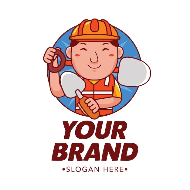 Cute Builder Cartoon Mascot Logo