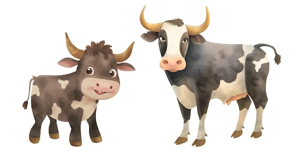 cute bull watercolor vector illustration