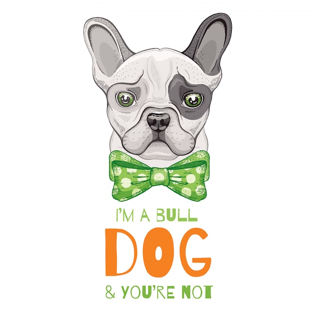 Cute Bulldog dog. Doodle sketch for t-shirt print, poster, cart design. 