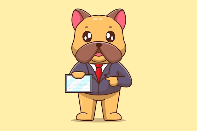 Vector cute bulldog dog showing stock market graph