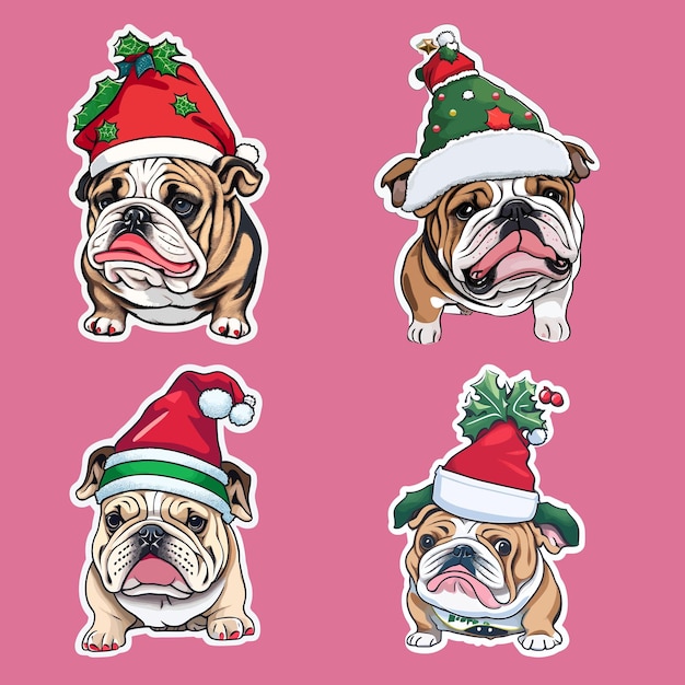 Cute Bulldog Sticker Set Art Illustration Vector Design