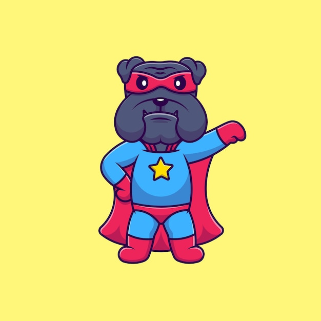 Cute Bulldog Super Hero Cartoon Vector Icons Illustration