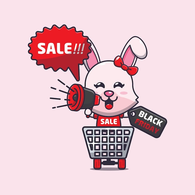 Cute bunny in black friday cartoon mascot illustration