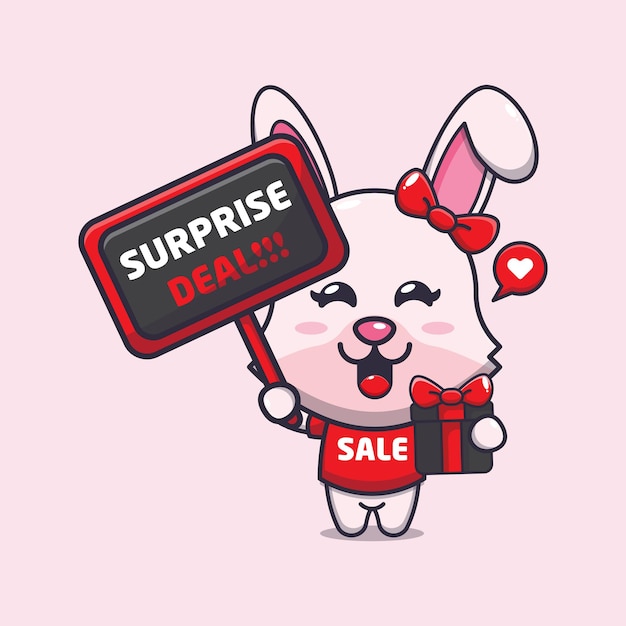 Cute bunny in black friday cartoon mascot illustration