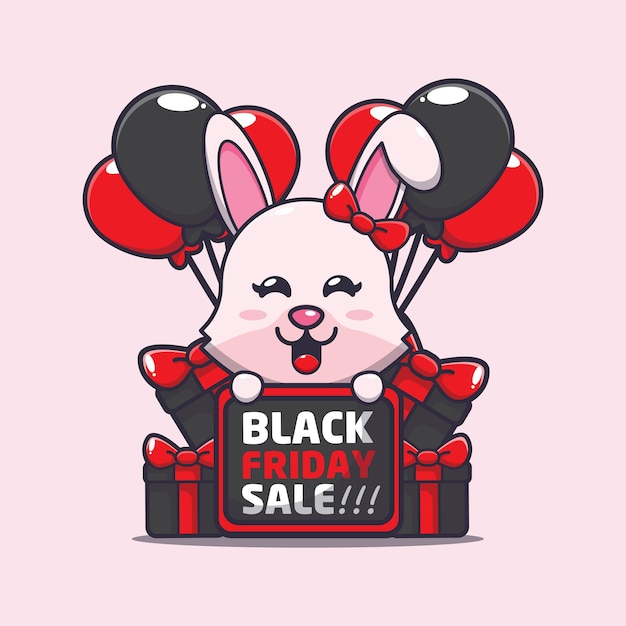 Cute bunny in black friday cartoon mascot illustration