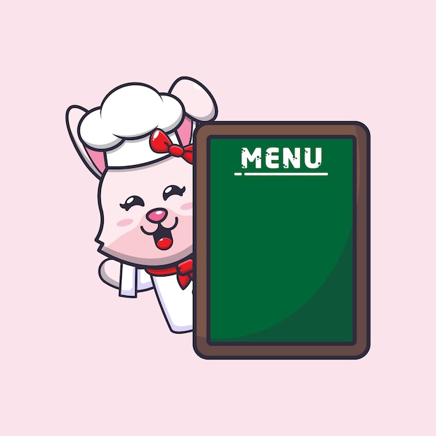 cute bunny chef mascot cartoon character with menu board