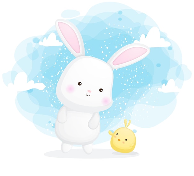 Cute bunny and chicks cartoon character