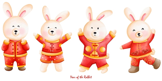 Cute bunny in Chinese traditional costume Cheongsam dress the year of rabbit