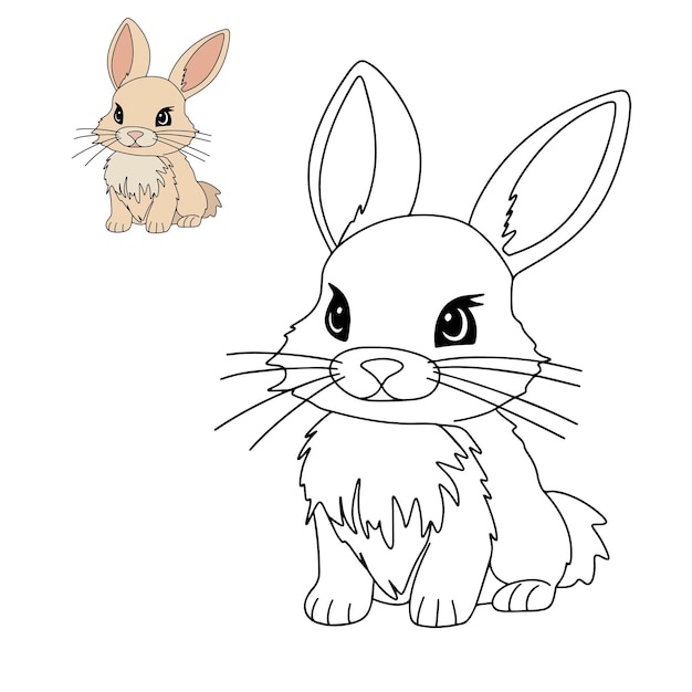 Cute bunny for coloring book Baby rabbit as coloring page for children education Hand drawn