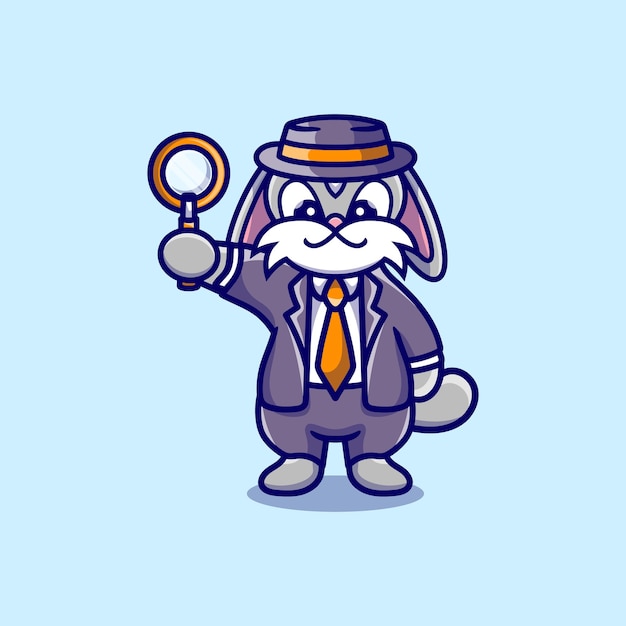 Vector cute bunny detective carrying a magnifying glass