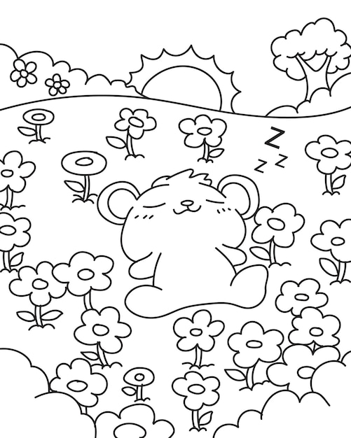 cute bunny in flower garden coloring book