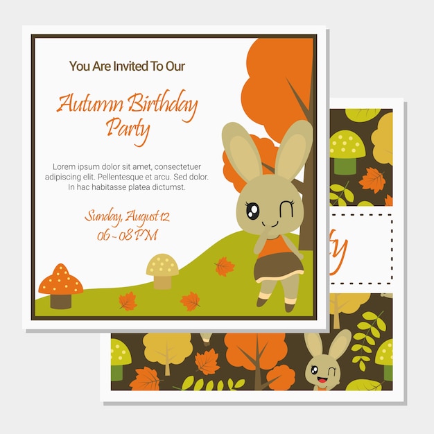 Cute bunny girl on Autumn season for birthday card