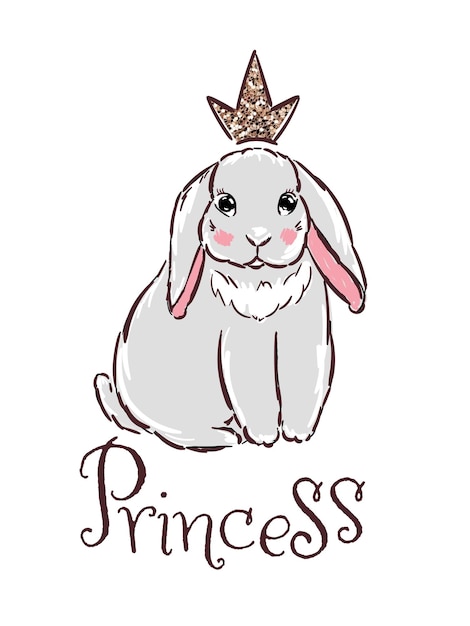 Cute bunny girl with crown Little Princess vector