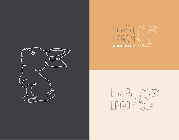 Cute bunny in the line art style for home decor business handdrawn logo