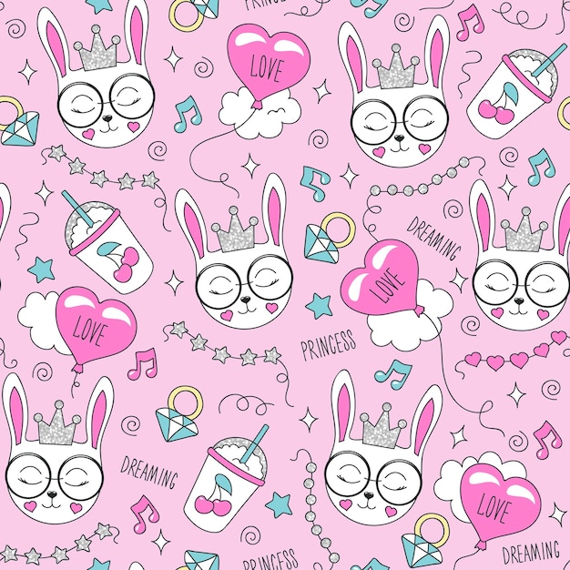 Cute bunny pattern on a pink.