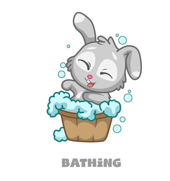 cute bunny rabbit mascot cartoon character bath