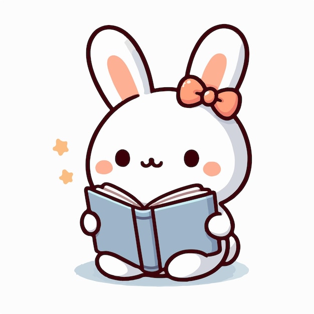 cute bunny reading book cartoon vector