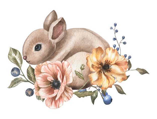 Cute bunny watercolor illustration.