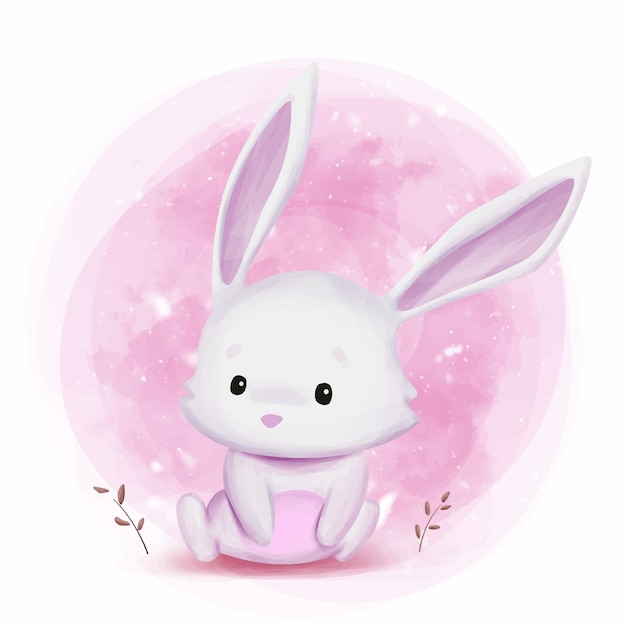 Vector cute bunny watercolor illustration