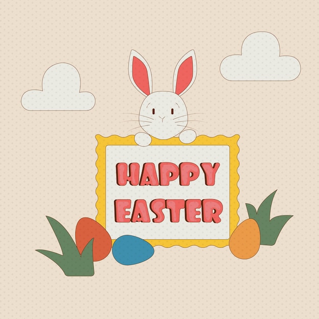 Cute Bunny wishes Happy Easter in Retro Groove Style