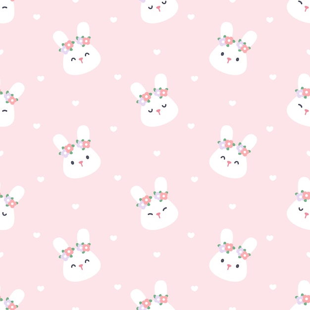 Cute bunny with flower crown seamless pattern