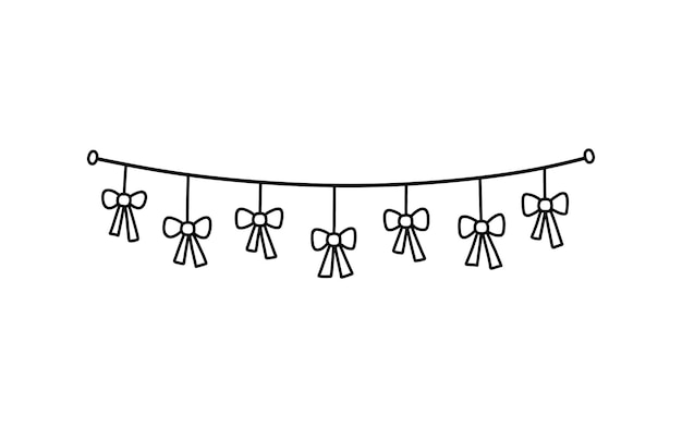 Cute bunting with bows isolated on white background Festive garland in doodle style