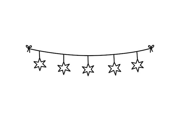 Cute bunting with stars isolated on white background Festive garland in doodle style