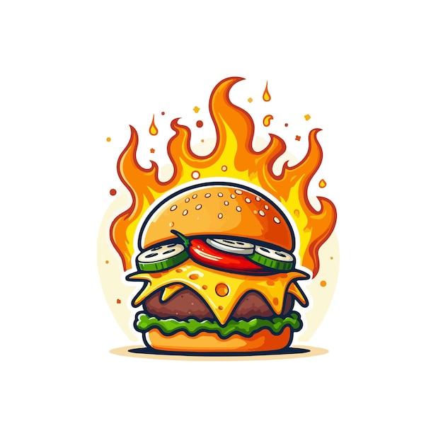 Cute burger cartoon vector on white background