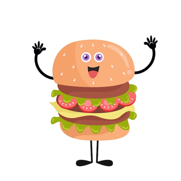 Cute burger cartoon with various activities Modern style vector illustration Isolated on a white background