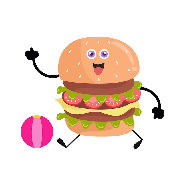 Cute burger cartoon with various activities Modern style vector illustration Isolated on a white background