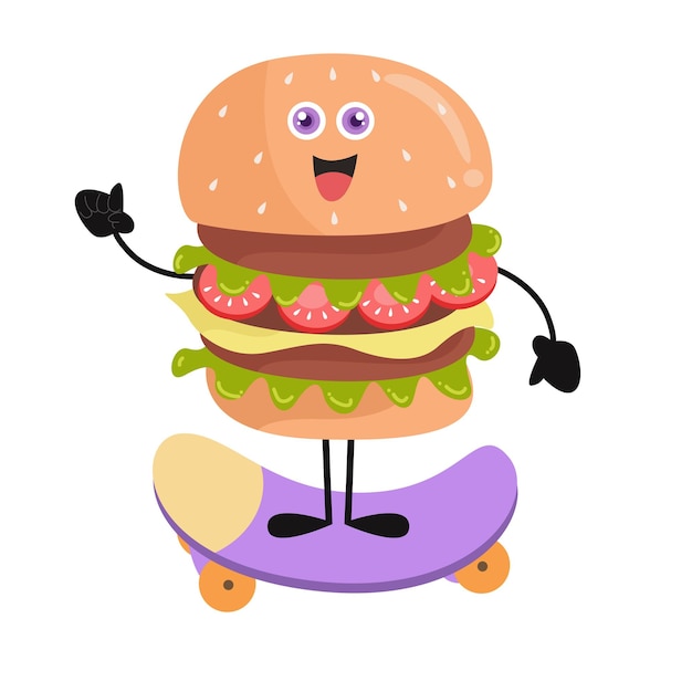 Cute burger cartoon with various activities Modern style vector illustration Isolated on a white background