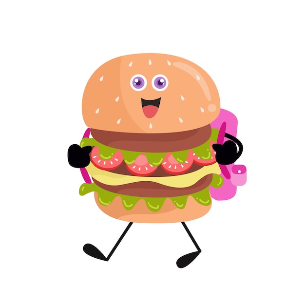 Cute burger cartoon with various activities Modern style vector illustration Isolated on a white background