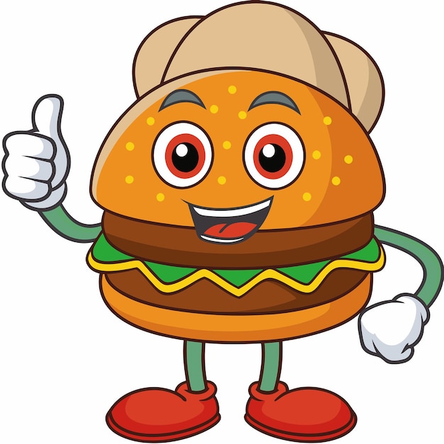 Vector cute burger chef thumbs up cartoon vector icon illustration food chef icon concept isolated premium vector flat cartoon style