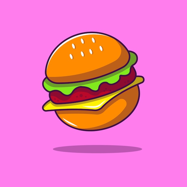 Cute burger illustration Hamburger illustration cartoon design Fast food icon design vector