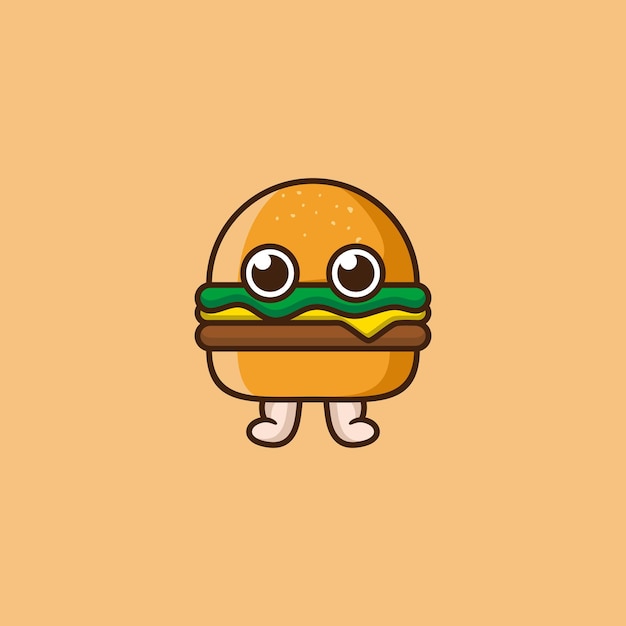 Cute Burger Mascot Cartoon Logo Design